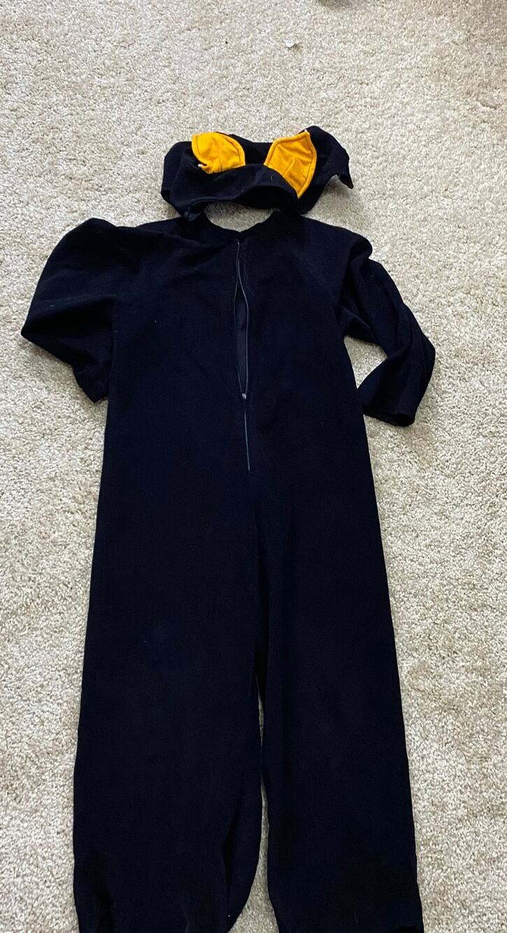 Kids Black Cat Costume Jumpsuit Hood Ears Long Tail Child Halloween